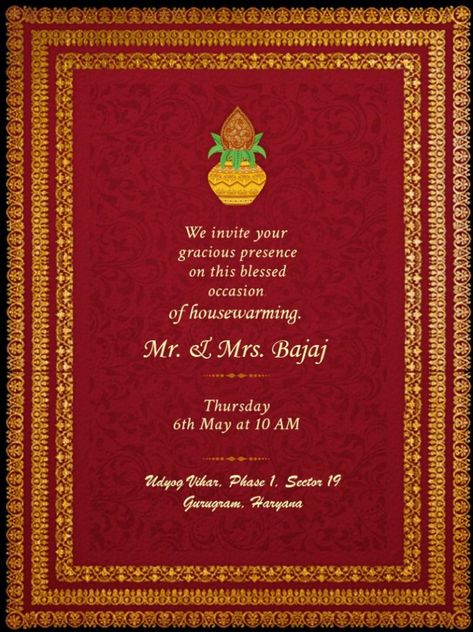 Griha Pravesh (Housewarming) Invitation Card Messages, Wording Ideas Vastu Pujan Invitation Card, Housewarming Invitation Message, Griha Pravesh Invitation Card, Housewarming Invitation Wording, Housewarming Wishes, Housewarming Invitation Cards, Housewarming Invitation Templates, Frame Invitation, Wording Ideas