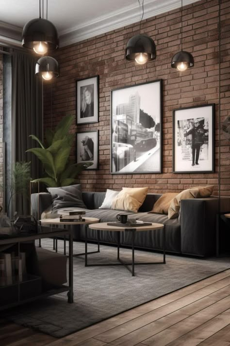 Modern Coastal Living Room Ideas, Modern Coastal Living Room, Industrial Living Room Design, Industrial Style Interior, Earthy Living Room, Accent Walls In Living Room, Industrial Interior Design, Dining Room Combo, Coastal Living Rooms