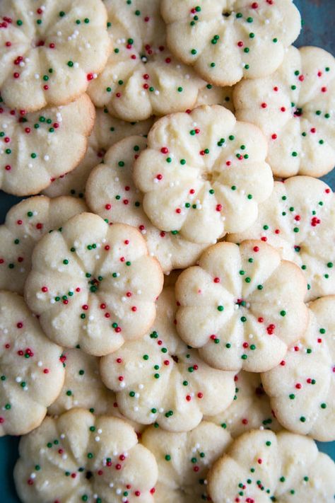 Small Batch Spritz Cookies, Almond Spritz Cookies Recipes Best, Spitz Cookies, Almond Spritz Cookies, Best Christmas Cookies Recipes Holidays, Cookie Press Recipes, Edible Holiday Gifts, Spritz Cookie Recipe, German Christmas Cookies