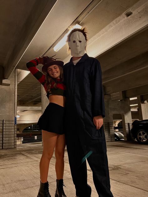 Cute Couple Costumes 2024, Couple Hollowed Costumes Black, Holween Ideas Costumes For Couples, Fun Characters To Dress Up As, Costumes For Halloween Couples, Nightmare On Elm Street Couple Costume, Duo Halloween Costumes Couple Scary, Hot Halloween Couples Costumes, Couple Cute Costumes