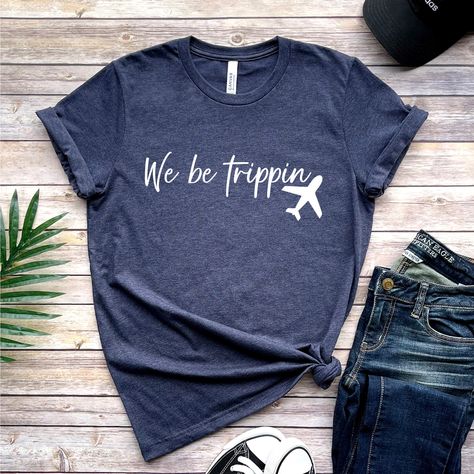 We Be Trippin Tshirt, Travel Sweater, Adventurous Vacay Tee, Vacation Gift, Family Vacation Tshirt, Vacay Mode Crewneck, Girls Trip Shirts How to Order?  1-Choose your t-shirt color, 2- Choose your size, 3- Select the quantity, 4- Click Add to Cart.  Production and shipping: * 100% airlume combed and ring-spun cotton, 32 singles 4.2 oz. * Solid colors are %100 cotton * Heathers are %52 cotton %48 polyester * Athletic Heather is combed and ring-spun cotton, 10% polyester * Seamless collar * Heat Group Travel Shirts Ideas, Vacation Tshirts Ideas, Vacation Tshirt Ideas, Vacation Shirt Ideas, Vacation Tee Shirts, Family Vacation Tshirt, Vacation Shirts Family, Funny Vacation Shirts, Funny Vacation