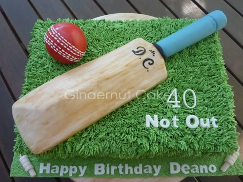 - Cricket bat and ball made from RKT covered in ganache then fondant. Cake is vanilla filled with alternating layers of lemon curd and vanilla bean BC. (Was given a picture of what they wanted the cake to look like - have just seen that I owe design rights to Slean - a few changes were made!) Cake For Cricket Lovers, Cricket Bat And Ball, Cricket Party, Cricket Birthday Cake, Cricket Theme Cake, 70th Cake, Playstation Cake, 40 Cake, Cricket Cake