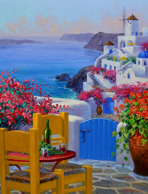 SI4315 Santorini Overlook 30x24 Mikki Senkarik, Larger Piece Jigsaw Puzzles, 300 Pieces Jigsaw Puzzle, Buffalo Games, Paint By Number, Framed Canvas Prints, Santorini, Jigsaw Puzzle, Colorful Art