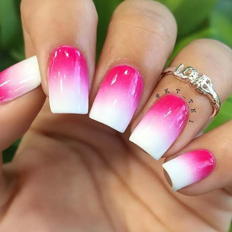 Pink And White Ombre Nails, White Ombre Nails, Pink And White Ombre, Pink Ombre Nails, Glittery Nails, Ombre Nail Designs, White Ombre, Pink Acrylic Nails, Manicure Y Pedicure