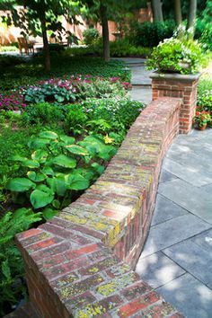 Low Brick Wall Garden, Wall Idea, Brick Garden Wall, Brick Retaining Walls, Brick Walls, Beautiful Brick, Brick Coping Small Brick Patio, Brick Wall Gardens, Exterior Garden, Brick Garden, Patio Wall, Front Landscaping, Walled Garden, Brick Patios, Have Inspiration