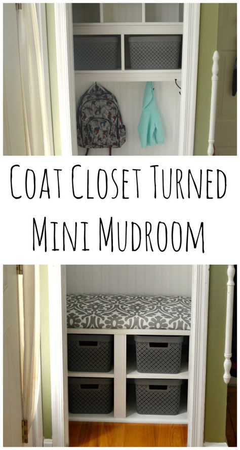 Coat Closet Organization Front Entry, Coat Closet Design, Coat Closet Storage, Coat Closet Makeover, Mini Mudroom, Coat Closet Ideas, Small Coat Closet, Closet Under Stairs, Closet Makeover Diy