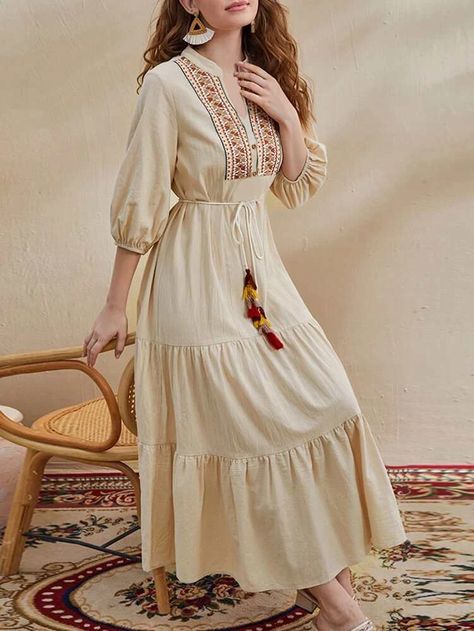 Three Quarter Sleeve Dresses, Beige Boho, Modest Dresses Casual, Chiffon Fashion, Stylish Party Dresses, Fashionista Clothes, Frock Design, Stylish Dress Designs, Spring Women