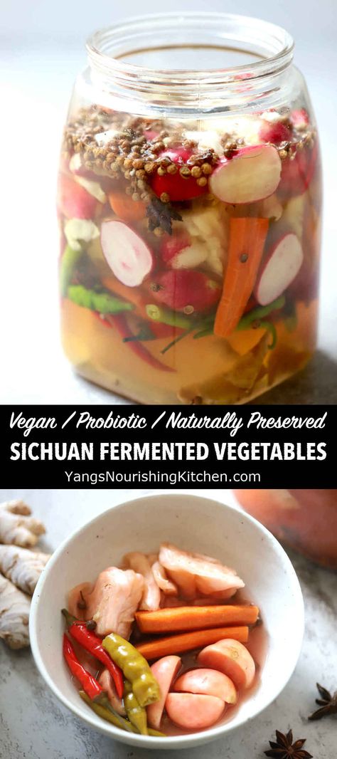 The famous Sichuan fermented vegetables are an addictive and refreshing side dish. I am sharing this authentic ferment with a modern fermentation method that everyone can execute at home. Japanese Fermented Foods, Asian Pickled Vegetables, Asian Fermented Foods, Fermented Celery, Ferment Carrots, Japanese Fermented Vegetables, Fermented Mixed Vegetables, Ferment Recipes, Sichuan Pickles