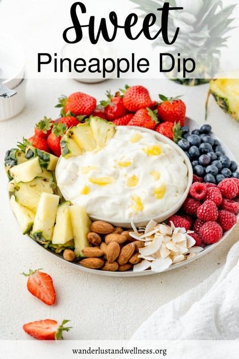 Sweet Pineapple Dip is the perfect dessert dip for any and all occasions. This is a fast recipe with a sweet flavor that everyone will love! Cinnamon Toast Waffles Recipe, Pineapple Dip Recipe, Brunch Potluck, Brunch Finger Foods, Appetizer Recipes Cold, Pineapple Dip, Cold Breakfast, Pineapple Fluff, Fruit Dips