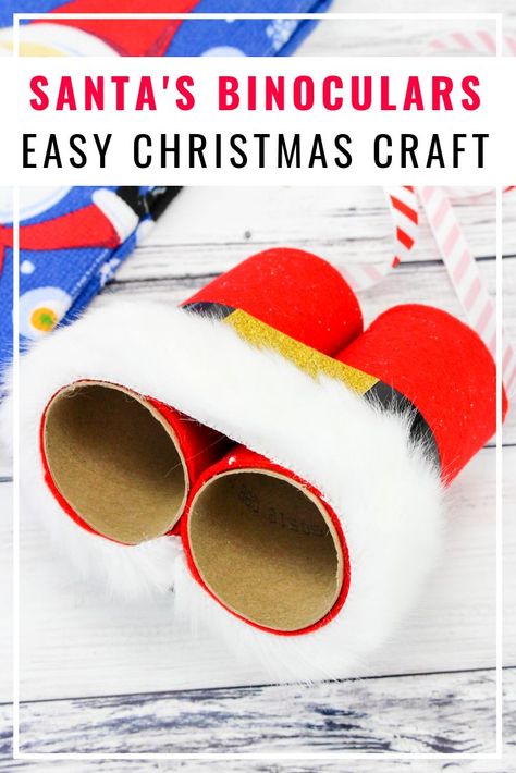 Easy Christmas Craft Idea for kids - Santa Binoculars Craft from toilet paper rolls!  These are the perfect for watching for Santa's Sleigh in the sky!   #Christmascraftidea #Christmascraftsforkids #Toiletpaperrollcrafts Santa Binoculars Toilet Paper Rolls, Craft Binoculars, Santa Binoculars, Binoculars Craft, Binocular Craft, Easy Christmas Craft, Grinch Party, Christmas Week, Toilet Paper Rolls