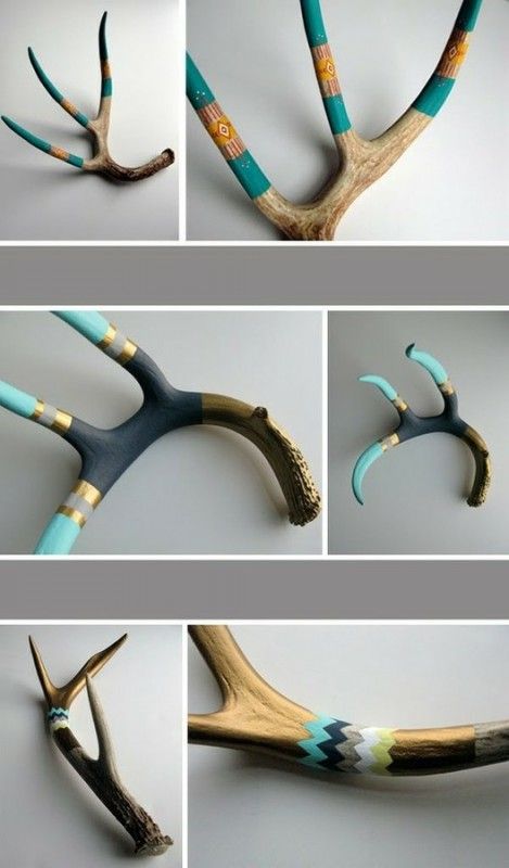 painted antlers Diy Antlers, فن النسيج, Painted Antlers, Antler Crafts, Antler Art, Painted Sticks, Driftwood Art, Crafty Craft, Antlers