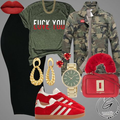 Camo, black and red is always a vibe 💚🖤❤️ ✨SHOP THE LOOK! LINKS TO OUTFIT IN WEBSITE UNDER FALL STYLEZ, CLICK LINK IN BIO ✨ #Fashion #Style #OOTD #FashionFinds #AmazonFashion #ShopTheLook #fallstreetstyle #fallstyle #WomenStyle #streetchic #fallstreetstyle #fallfashion #AmazonDeals #AmazonAffiliate #OutfitInspo #OutfitInspiration #affiliate #womensfashion #womensootd #urbanfashion #womenstreetwear #streetwear #streetwearfashion #streetweardaily #streetwearstyle #fashionstyle #womensfashion... Burberry Outfits Women Black, Camo And Red Outfit, Red Outfits Black Women, Bio Fashion, Lux Fashion, Classy Wear, Camouflage Outfits, Camo Fashion, Cute Lazy Day Outfits