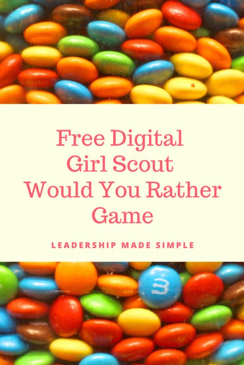 Free Digital Girl Scout Would You Rather Game Girl Scout Cookie Games, Junior Girl Scouts Activities, Girl Scouts Games, Brownies Girl Guides, Girl Scout Meeting Ideas, Girl Scout Promise, Girl Scout Law, Scout Games, Girl Scout Bridging