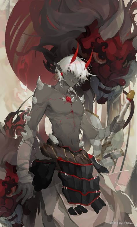 Oni Horns Reference, Incubus Horns, Male Incubus Art, Male Oni Character Art, Oni Art Male, Incubus Demon Art, Incubus Design, Demon Oc Art Male, Oni Tiefling