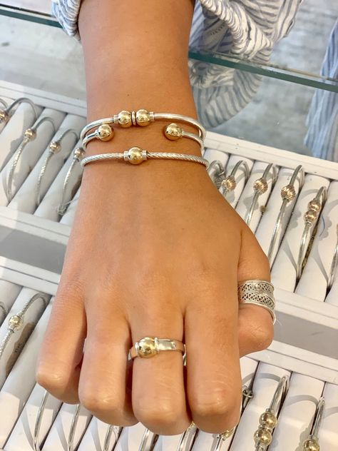 Cape Cod Sterling Silver & 14K Yellow Gold Double Ball Bracelet | The Gilded Oyster Cape Cod Bracelet Stack, Cape Cod Bracelet, Cape Cod Jewelry, Minimalist Outfits, Minimal Wardrobe, Ball Design, Ball Bracelet, Hot Tubs, Gorgeous Jewelry