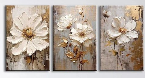 Gold Art Painting, Acrylic Art Projects, Diy Abstract Canvas Art, Wall Art Neutral, Modern Art Paintings Abstract, Abstract Flower Art, Flowers Wall Art, Textured Canvas Art, Art Texture