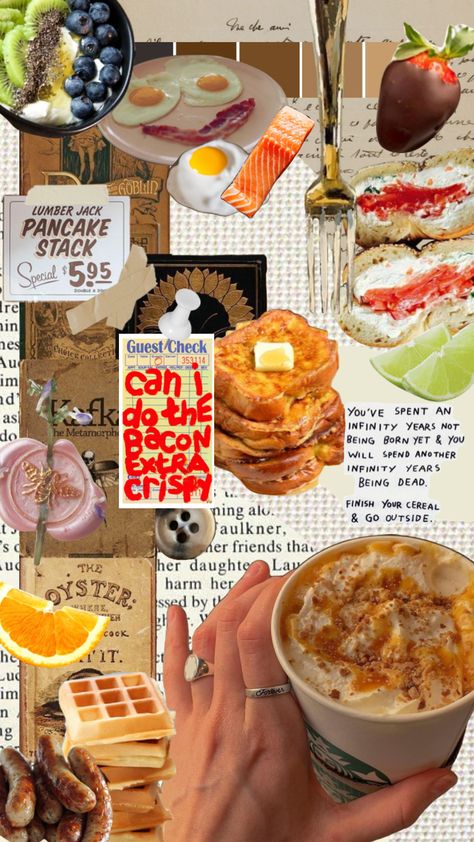 Food Collage Wallpaper, Cloud Snacks, Food Collage Aesthetic, Breakfast Wallpaper, Monthly Recap, Food Collage, Homemade Cookbook, Vintage Photo Editing, Big Breakfast