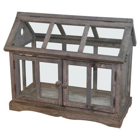 3-943 Hand made wood and glass terrarium / model green house with galvanized metal base. Operable front door and hinged movable glass top with latch closure. Wood Terrarium, Iron Pergola, Greenhouses For Sale, Nativity Stable, Hand Made Wood, Glass Panes, Steel Coffee Table, Garden Urns, Hand Carved Stone