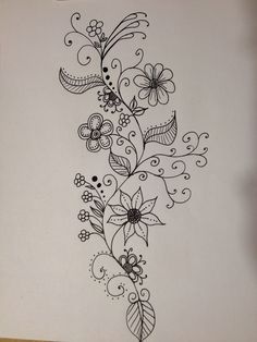 Drawing Flowers Vine with flowers. Replace one flower with ohm symbol and another with a chalice. Scrapbook Drawings, Vine With Flowers, Vine Drawing, Zentangle Flowers, Arte Doodle, Floral Doodle, Doodle Design, Tangle Doodle, Diary Planner