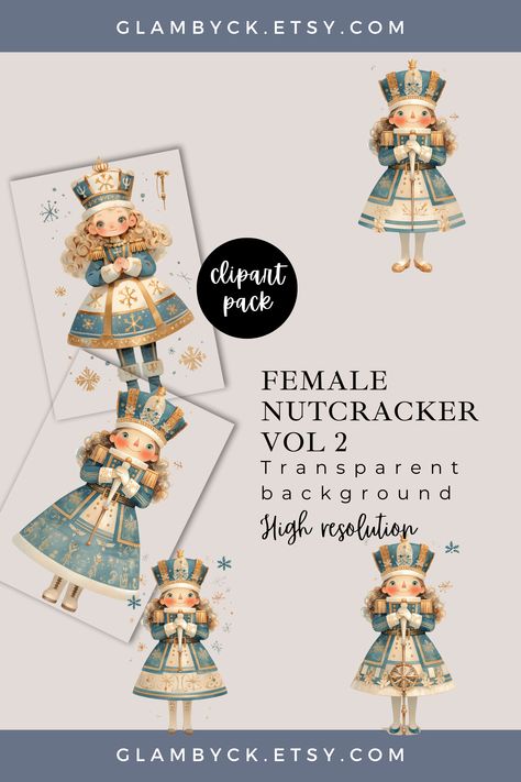 Female Nutcracker, Girl Nutcracker, Nutcracker Art, Nutcracker Clipart, Vintage Nutcracker, Vintage Nutcrackers, Holiday Clipart, Antique Christmas, Christmas Clipart