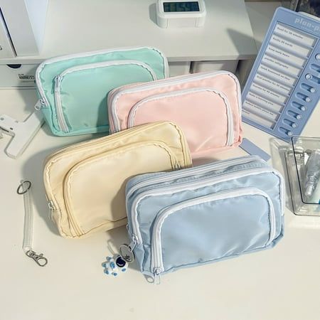 Hariumiu Pencil Case Pencil Bag with Smooth Zipper Large Capacity Multi-compartments Pen Eraser Ruler Stationery Storage Pouch for Students Item Name: Pencil Bag Material: Cloth Features: Large Capacity, Zipper Closure, Wear Resistant Size Details: L: 22cm/8.66", W: 13.5cm/5.31", H: 6cm/2.36" (Approx.) Notes: Due to the light and screen setting difference, the item's color may be slightly different from the pictures. Please allow slight dimension difference due to different manual measurement. P Study Essentials, School Pens, Christmas Board, Korean Stationery, Pencil Case Stationery, Desk Supplies, Pen Pouch, Stationery Storage, Pencil Bag