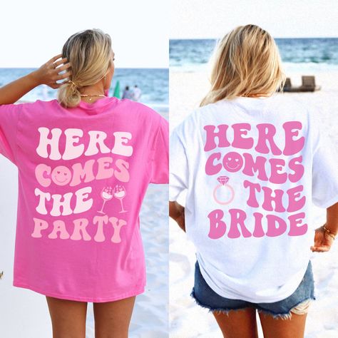 Excited to share this item from my #etsy shop: Pink Retro Here Comes the Bride Shirt, Here Comes the Party Shirt, Coastal Bride, Retro Bride Shirt, Beach Bride Shirt, Preppy Beach Bride Bride To Be Clothes, Bride T-shirts, Here Comes The Bride Shirt, Back Print Design, Bachelorette T Shirt, Bachelorette Party Tshirts, The Party, Retro Bride, Preppy Beach