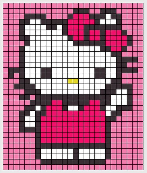 Easy Pixel Art Hello Kitty, Perler Bead Patterns Hello Kitty, Hello Kitty Perler Beads Pattern, Kitty Perler Beads, Hello Kitty Perler Beads, Small Patterns, Patterns For Kids, Pearl Beads Pattern, Beads Pattern