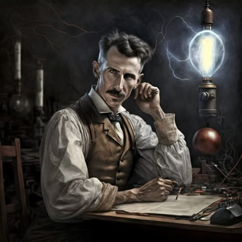 Nikola Tesla Portrait, Nikola Tesla Wallpaper, Nikola Tesla Art, Nikolai Tesla, Tone Mapping, Cel Shading, Nicola Tesla, Nicolas Tesla, Colors Of Fire