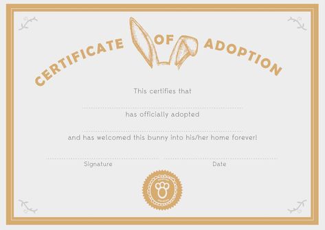 You are In Good Company: GOOD ON PAPER - Bunny Adoption Certificate Adoption Certificate Template, Dog Adoption Certificate, Pet Adoption Certificate, Essay Writing Competition, Adoption Papers, Birth Certificate Template, Paper Bunny, Certificate Design Template, Awards Certificates Template