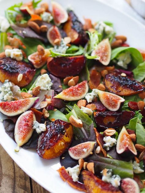 Fig Salad Recipes, Almond Salad, Blue Cheese Recipes, Lodi California, Roasted Figs, Fig Salad, Side Salad Recipes, Peach Salad, Fig Recipes