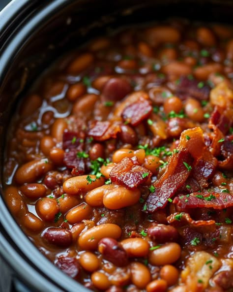 This recipe is wonderful! Didn't need to change a thing! 3 Bean Baked Beans Recipe, Buckeye Beans Recipe, Fancy Baked Beans, Southwest Baked Beans, Recipes Using Canned Kidney Beans, Savory Baked Beans, Crockpot Recipes Beans, Ranch Beans, 15 Bean Recipes