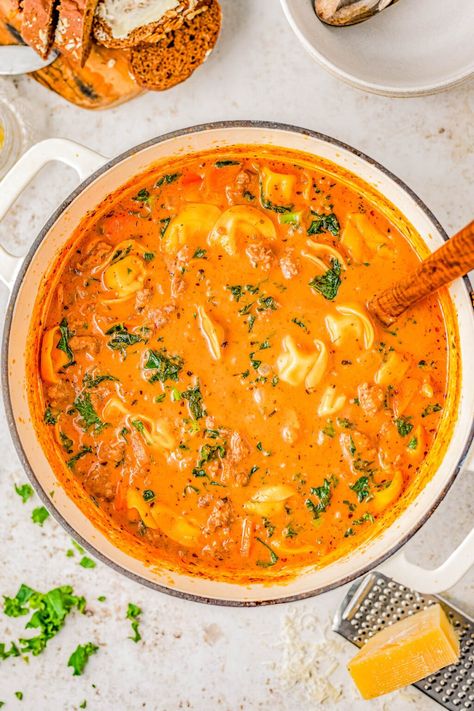 Creamy Sausage Tortilla Soup, Comfort Food Soup, Italian Sausage Tortellini, Italian Sausage Tortellini Soup, Cheesy Tortellini, Sausage Tortellini Soup, Soups Recipes, Sausage Tortellini, Comfort Soup Recipes