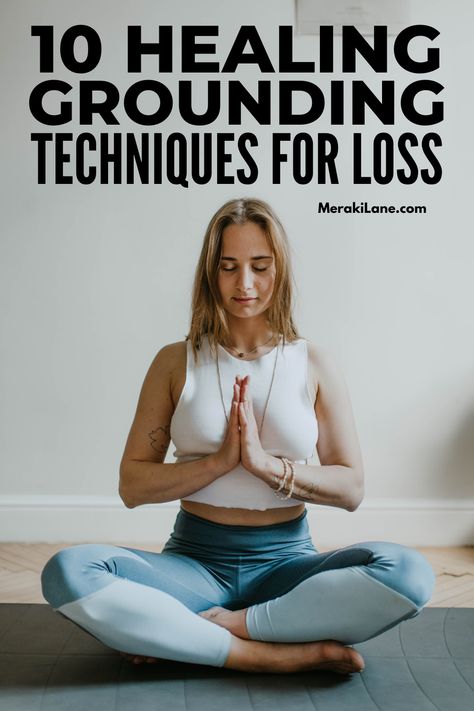 10 Soothing Grounding Techniques For Grief and Loss | Losing someone or something is disorienting and painful and processing grief can feel confusing and never-ending. If you're looking for tips to help with your grief recovery process, this post has a mix of mental and physical grounding techniques to help you reconnect to your body, mind, and senses, process your feelings in a healthy way, and forage a new path forward. 2024 Happiness, Group Therapy Activities, Psychology Notes, Therapy Techniques, Meditation Scripts, Mental Health Activities, Hiit Session, Body Glow, Meditation Poses