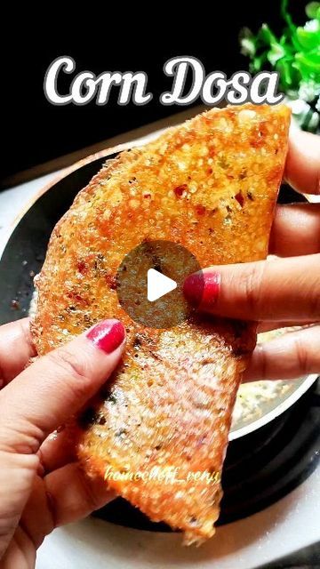 Renuka Salunke on Instagram: "Crispy Corn Dosa 😍 
Ingredients 👇 
Sweet Corn 🌽 1 to 2
Rava / Semolina - half Cup 
Green chilli 
Ginger 
Water - 2 Cups 
Corn flour - 1 to 2 tbsp 
Chilli flakes - 1 tbsp 
Oregano - 1 tbsp ( optional )
You can use cumin powder instead of oregano 
Salt to taste 
Coriander leaves 
Oil 
.
.
.
.
.
.
For more food updates 
Follow 👣 👉 @homecheff_renu
.
.
.
.
.
.
Like share comments and save for later 🤗 
.
.
.
.
.
.
#dosa #corn #sweetcorn #recipe #reels #explore #foodie #homecheff_renu #viralreels #recipes" Corn Flour Recipes, Canned Corn Recipes, Food Recipes In Hindi, Crispy Corn, Ginger Water, Breakfast Recipes Indian, Dosa Recipe, Corn Flour, Powder Recipe