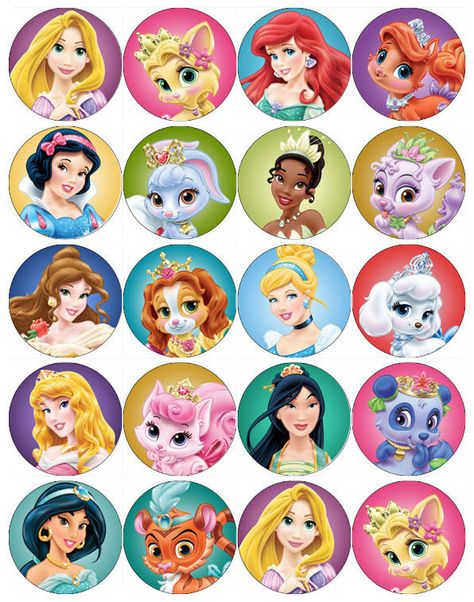 Disney Princess Stickers Free Printable, Disney Princess Stickers Printable, Princess Birthday Cupcakes, Rapunzel Cupcakes, Disney Stickers Printables, Happy Birthday Doodles, Disney Princess Cupcakes, Disney Princess Palace Pets, Princess Cupcake