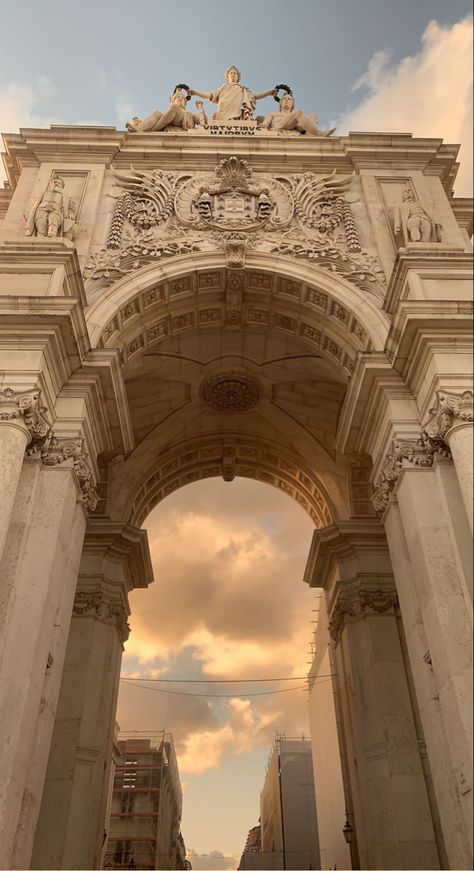 Lisbon, Commerce Square, Portugal, Europe, city, gate, arch, architecture, sunset, beautiful, travel, amazing Pretty Architecture Aesthetic, Pretty Architecture Building, Beautiful Architecture Aesthetic, Pretty Buildings Architecture, Angelic Architecture, Beige Pictures, Ancient Buildings Architecture, Pretty Architecture, Old Architecture