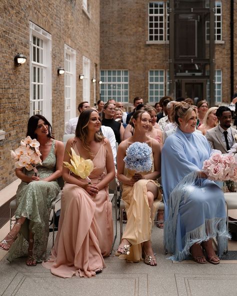 Dreamy pastel bridesmaids at Faye & Kieran's ceremony 😍 📍North Atrium, Hackney Town Hall 📸… | Instagram Bridesmaid Colours, Bridesmaid Color Palette, Hackney Town Hall, Pastel Bridesmaids, Type Of Flowers, Bridesmaid Colors, Bridesmaid Inspiration, Wedding Guest Attire, Blue Sage