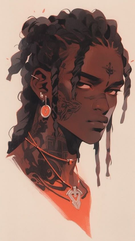 Afro Textured Hair Drawing, Person To Draw Photo, Forced Smile Drawing Reference, Dreadlock Character Design, Black Hairstyles Art Reference, Dark Skinned Character Design, Dreadlock Drawing Reference, Fantasy Black Hairstyles, Black Character Art Male