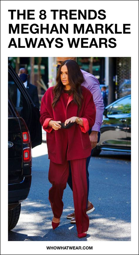 Meghan Markle religiously wears these 8 trends. Meghan Markle Red Dress, Meghan Markle Color Analysis, Megan Markle Casual Outfits, Megan Markle Style 2023, Meghan Markle Suits Outfits, Meghan Markle Style 2023, Meghan Markle Style 2024, Meghan Markle 2024, Meghan Markle Style Casual