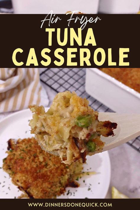 Craving a delicious and simple dinner idea? Check out my Air Fryer Tuna Casserole recipe! Packed with flavor, and it really couldn't be easier! #tunanoodlecasserole #airfryertunacasserole #tunanoodlecasserolerecipe #howtomaketunacasserole #tunacasserolerecipes #besttunacasserole #tuna #tunaideas #airfryerrecipes #tunacasserole #quickdinnerideas #easyrecipes #onepotmeal #homecooking #comfortfoodrecipes #dinnersdonequick Tuna Noodle Casserole In Air Fryer, Air Fryer Tuna Casserole, Air Fryer Casserole Recipes, Best Tuna Casserole, Fish Casserole, Canned Tuna Recipes, Tuna Casserole Recipes, Family Breakfast Recipes, Tuna Noodle Casserole