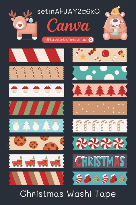 Christmas Washi Tape on CANVA | Merry Christm Christmas Washi Tape Ideas, Canva Christmas Element, Nightmare Before Christmas Font, Christmas Fonts Alphabet, Canva Christmas, Alphabet Christmas, Fonts Cricut, Fonts Canva, Christmas Fonts Free