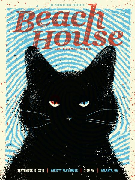 jungleindierock: Beach House gig poster by Zach Graham Posters Inspiration, Gig Poster, Music Poster Design, A Black Cat, Picture Collage Wall, Cat Posters, Gig Posters, Band Posters, New Poster