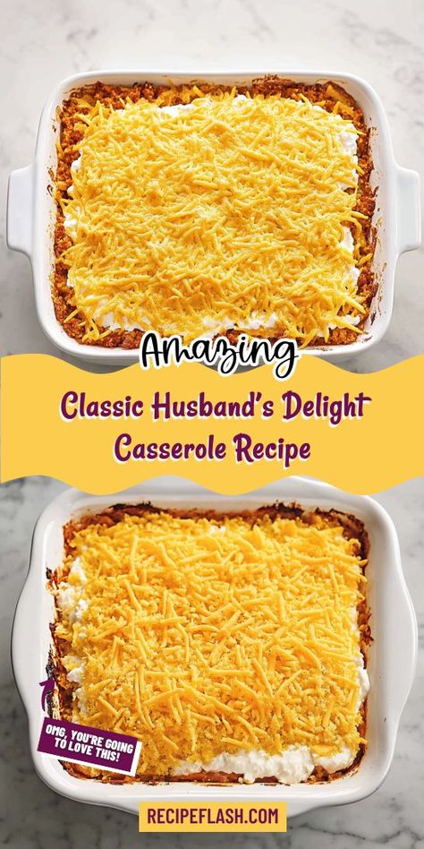 Searching for an easy and satisfying dinner idea? The Classic Husband’s Delight Casserole Recipe is your answer! This ground beef casserole combines flavorful ingredients in one dish, making mealtime effortless. Save this recipe now for a delicious go-to meal that everyone will adore! Husbands Delight Casserole Easy Recipes, Grilled Casserole Recipes, Ground Beef Hotdish, Half A Pound Of Ground Beef Recipes, Easy Casserole Recipes With Ground Beef, Ground Beef Casserole Recipes Noodles, Quick Meals For Dinner Easy Ground Beef Casserole Recipes, Hamberg Recipes Casserole, Hamburger Hotdish Recipes