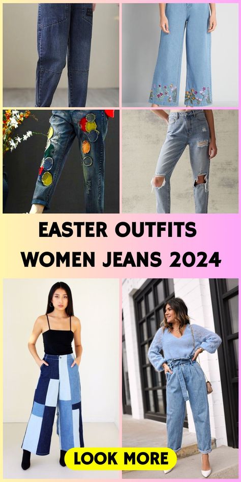 Flare Up Your Easter: Best Easter Outfits Women Jeans 2024 for Plus Size Fashion Outdoor Easter Activities, Chic Flare Jeans, Pastel Jacket, Drawstring Jeans, Easter Fashion, Trendy Jackets, Ideas For Easter, Jeans Outfits, Classic Denim Jacket