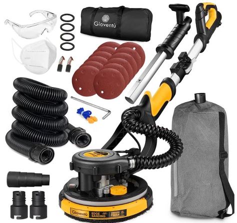 Drywall Sander, 6.5-amp Powerful Electric Drywall Sander with Vacuum, Auto Dust Absorption, 7 Variable Speed 900-1800RPM, Dustless Floor Sander with 26’ Power Cord for Popcorn Ceiling, Wood Floor etc Ceiling Wood, Drywall Sander, Electric Sander, Safety Kit, Sanding Tools, Popcorn Ceiling, Dust Collection, Plaster Walls, Electric Power