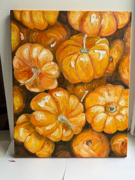 Pumpkin Aesthetic Painting, Fall Painting Ideas Aesthetic, Cozy Fall Drawings, Oil Painting Autumn, Painting Ideas On Canvas Fall Aesthetic, Painting Of A Pumpkin, Fall Inspired Paintings, Halloween Painting Simple, Autumn Gouache Painting