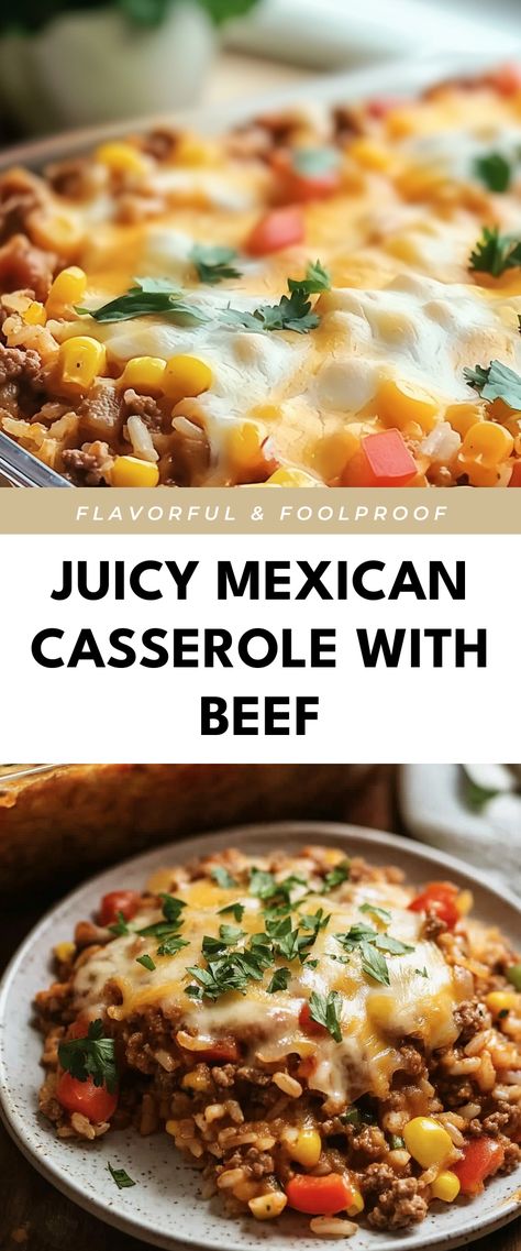 Image for Juicy Mexican Casserole with Beef Mexican Casserole To Freeze, Mexican Style Casserole, Burrito Casserole Recipe Beef, Freezer Mexican Casserole, Mexican Taco Casserole Beef, Enchalidas Casserole Beef, Mexican Dishes For Potluck, Taco Casserole Instant Pot, Mexican Hamburger Casserole Recipes