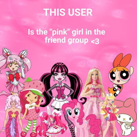 Pink Sanrio Characters, Barbie Personality, 6 Person Matching Pfp, The Pink Character, Mean Girls Pfp, Cute Characters Cartoon, Cartoon Best Friends, Nostalgia Drawing, Pink Person