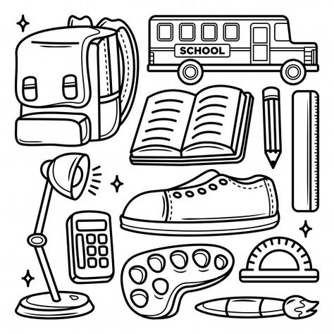 School elements hand drawn doodle | Premium Vector #Freepik #vector School Stuff Drawing, Doodle Art School, School Doodles Drawings, Back To School Doodles, Doodles School, Doodle Stamps, Lettering Doodle, School Elements, School Doodle