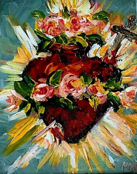 Sacred Heart Painting, Catholic Paintings, Mexican Catholic Art, Christian Canvas Paintings, Sacred Heart Art, Heart Artwork, Mexican Culture Art, Nostalgic Art, Catholic Images